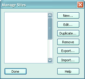 Manage Sites window